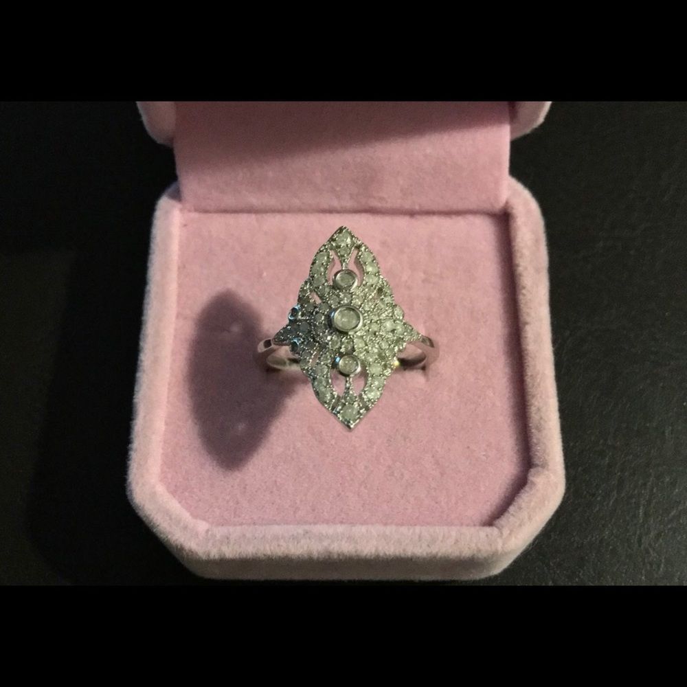 Sz9 1/2 Carat Genuine Diamond Vintage Style Openwork Filigree Ring - Picture 3 of 6